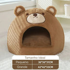 Casinha de pet em formato de urso marrom, macia e aconchegante, ideal para cães e gatos pequenos e grandes