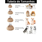 Tabela de tamanhos de camas para cães filhotes, pequenos, médios e grandes
