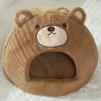 Casinha de pelúcia em formato de urso marrom para gatos e cachorros, aconchegante e macia